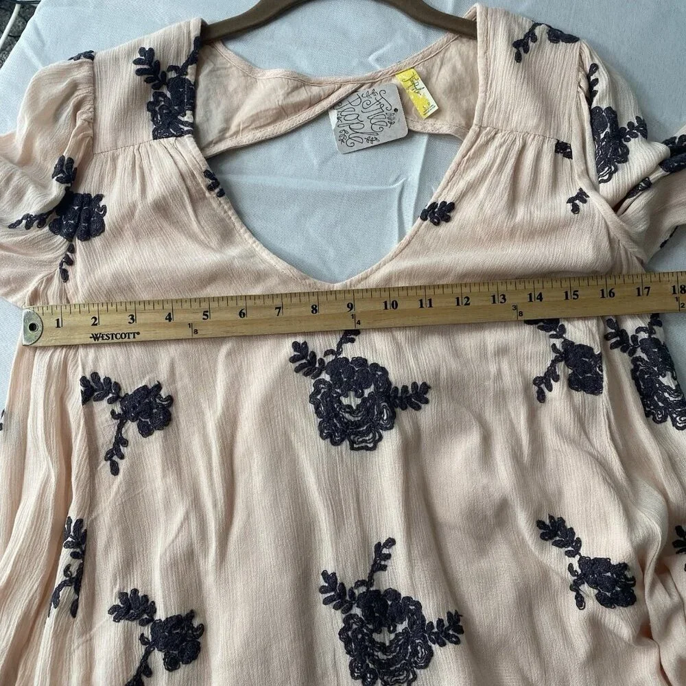 FREE PEOPLE Size Small Pink Emma Floral Embroidered Boho Mini Swing Dress NWT